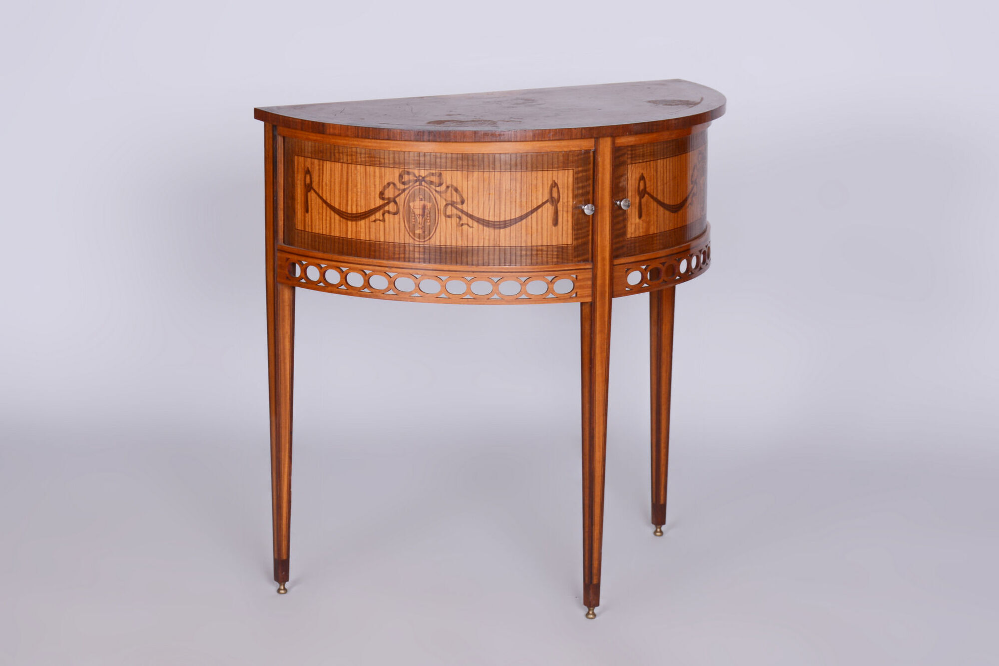 Restored Biedermeier Side Table, Walnut, Maple, Unique Marquetry, France, 1850s