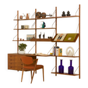 Danish teak wall unit in the style of Cadovius, Sorensen with a lamp, 1970s