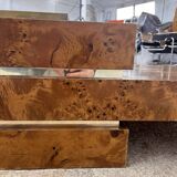 RocheBobois coffee bar table in elm burl and brass, 1970s
