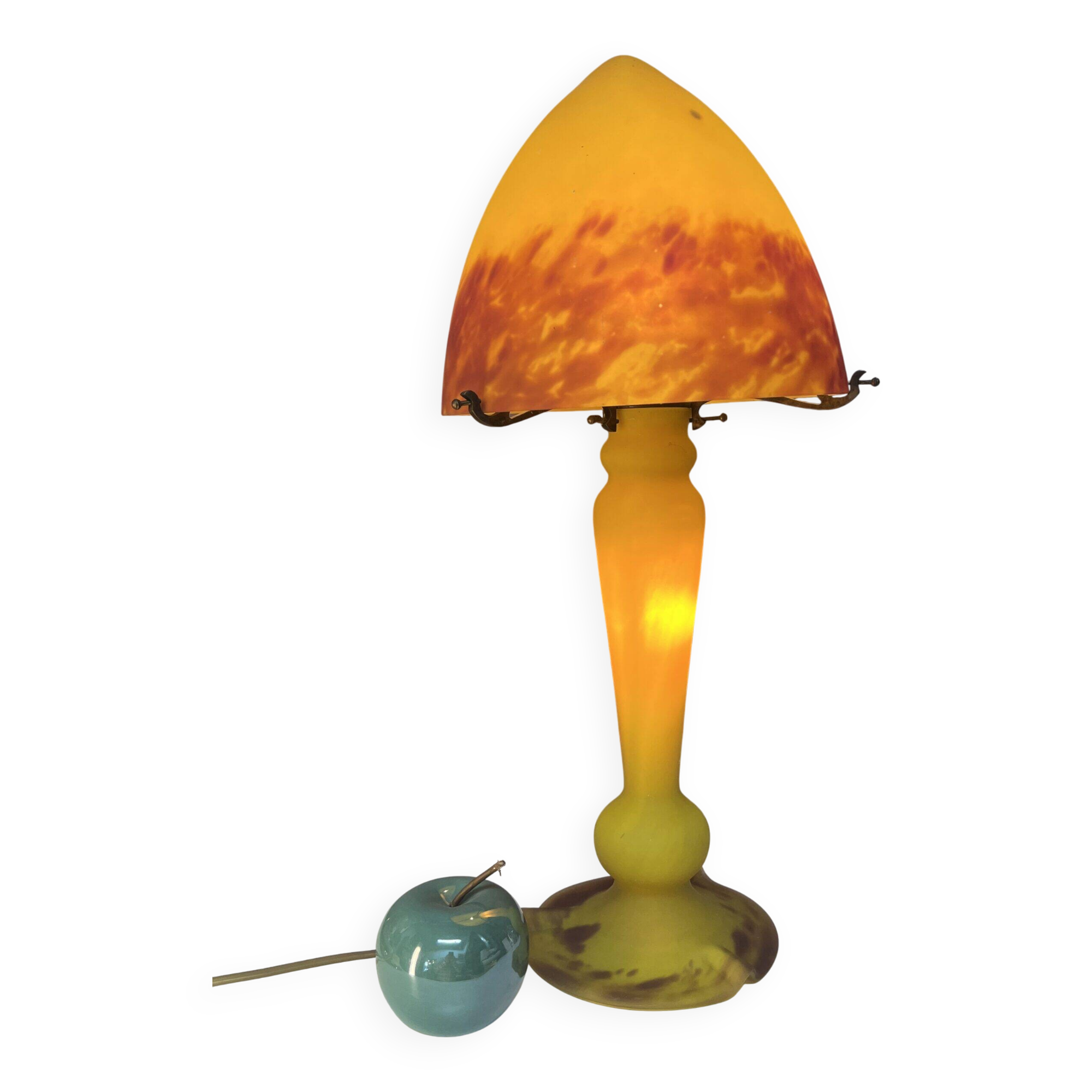 Contemporary mushroom lamp in amber-tinted yellow glass paste, height 58 cm