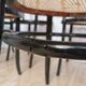 Set of 6 Vintage Thonet Style Dining Chairs: Black Bentwood Cane Seat
