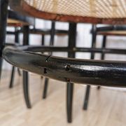 Set of 6 Vintage Thonet Style Dining Chairs: Black Bentwood Cane Seat