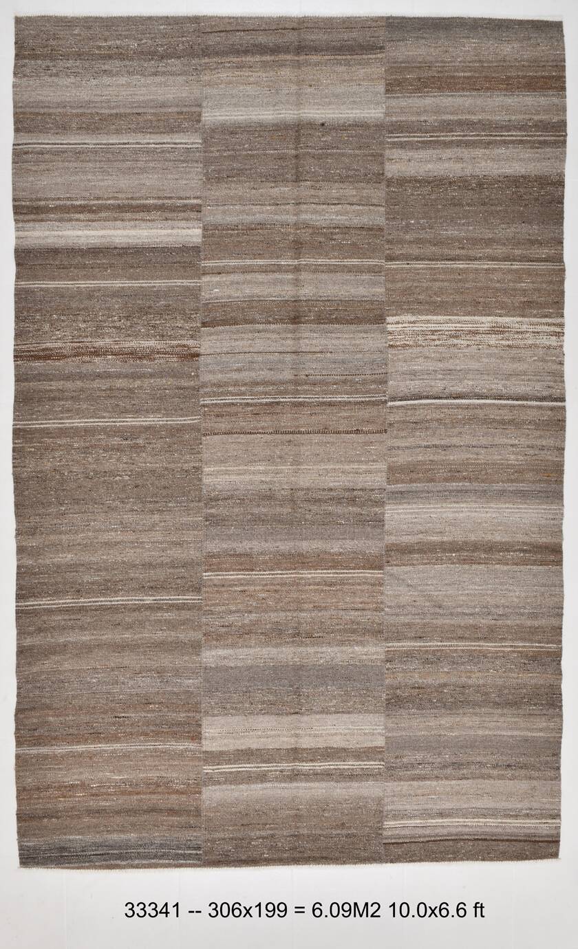 6x10 Brown and Beige Living Room Kilim Rug, 199x306Cm