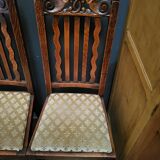 Lot suite de 4 chaises et 2 fauteuils en chêne sculpté, pieds en bobine, années 1900