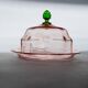 Pink Glass Cloche with Green Finial on Plate – 1930s Italian Vintage Glass Tableware
