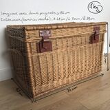 Vintage wicker trunk with burgundy metal closures