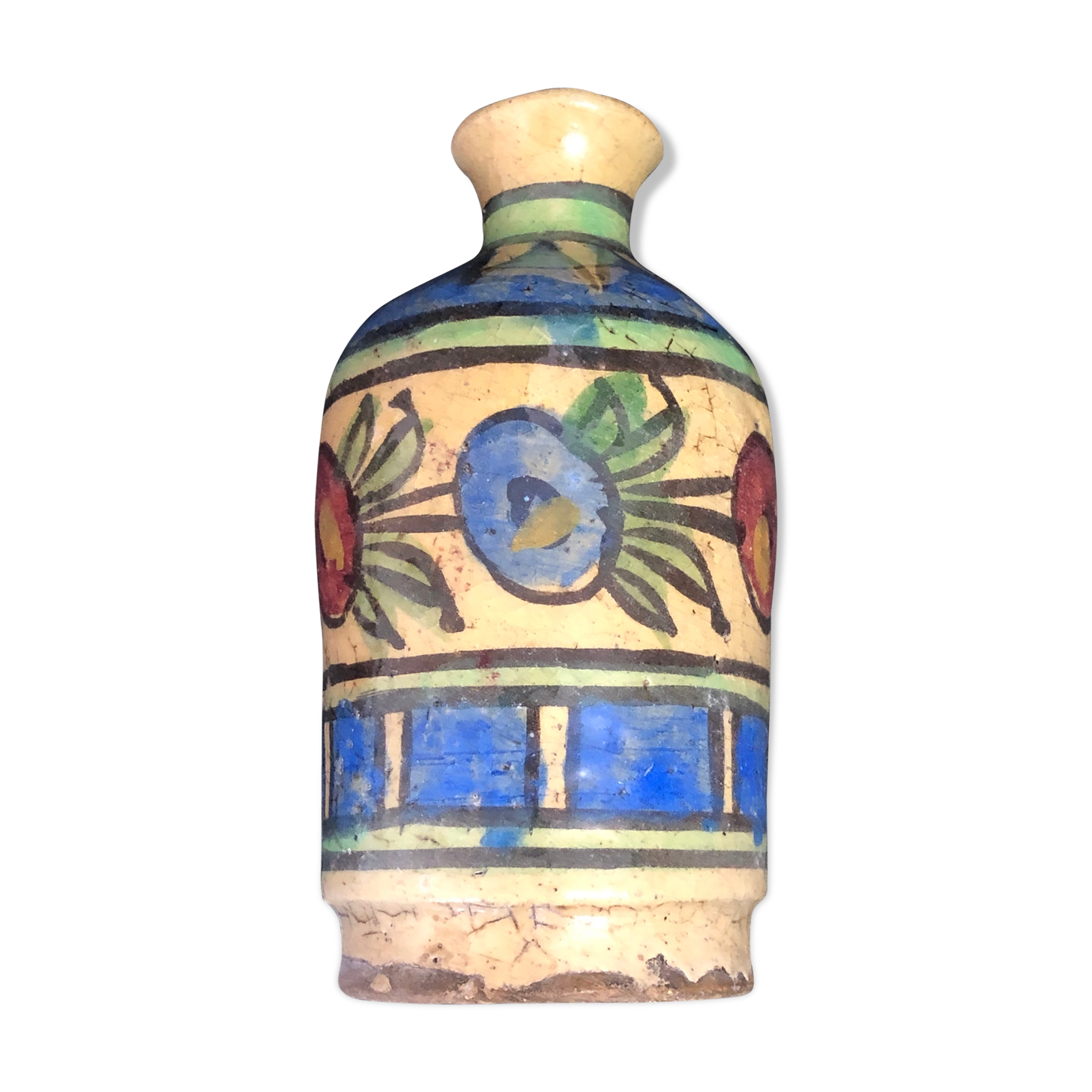 Turkey Iznik Nicaea silica ceramic bottle floral decoration 19th