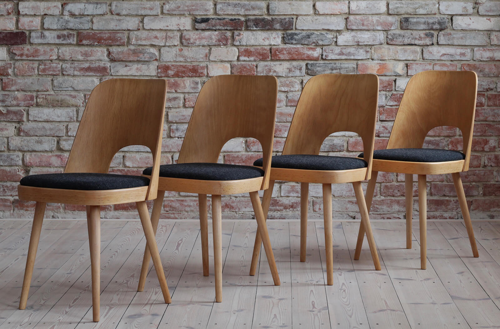 Set of 8 dining chairs by oswald haerdtl, reupholstered, midcentury
