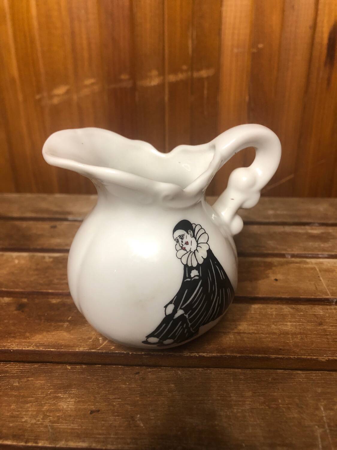 Old pierrot milk pitcher drawing tristan white porcelain 1980 vintage