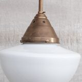 Opaline and Brass Mid-Century Glass Pendant Light