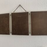 Vintage 1930s triptych barber mirror faux shagreen brown - 30 x 77 cm