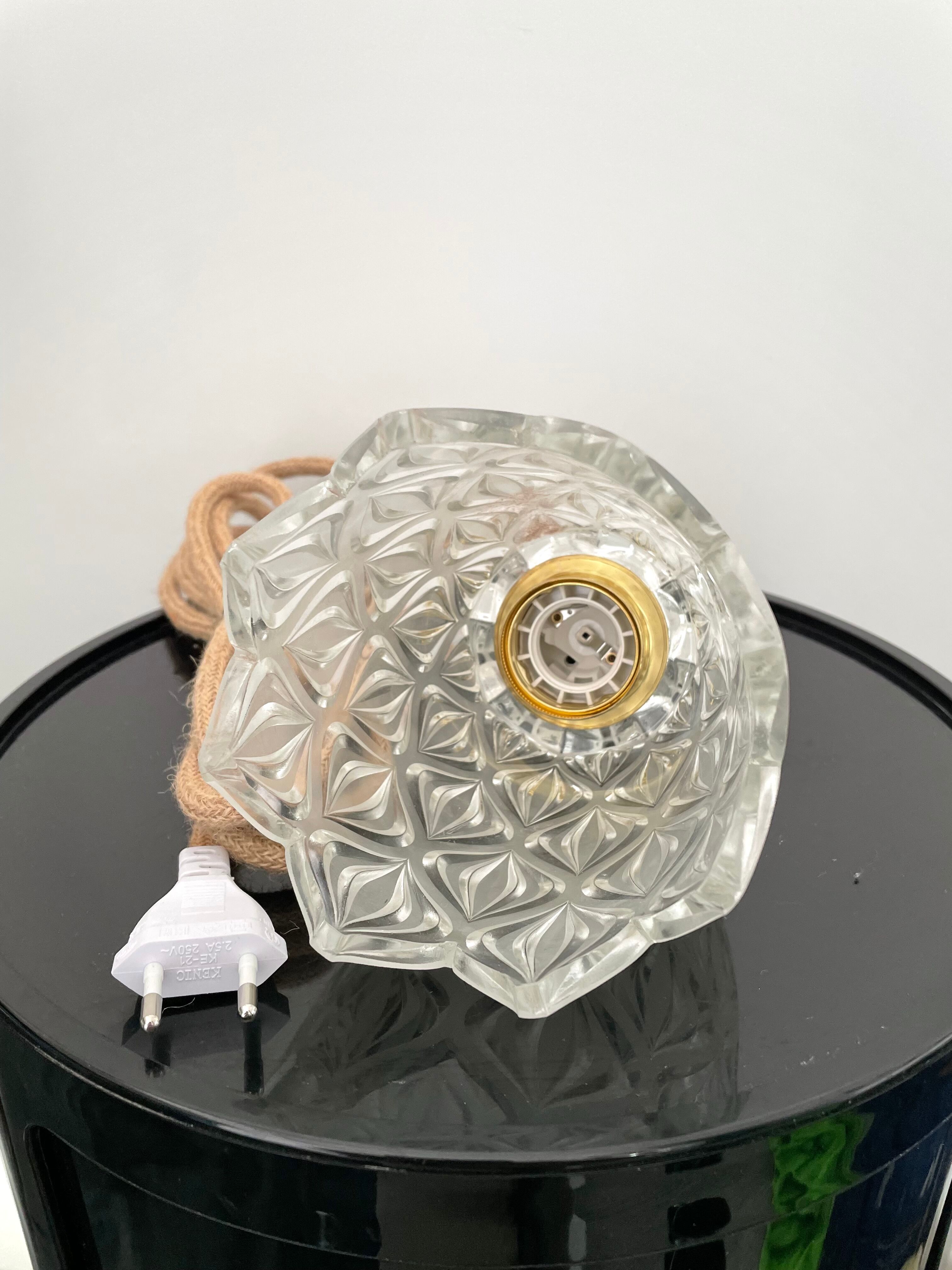 Vintage tulip pendant lamp in molded glass