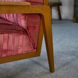 Fauteuil en chêne et velours 1940’s