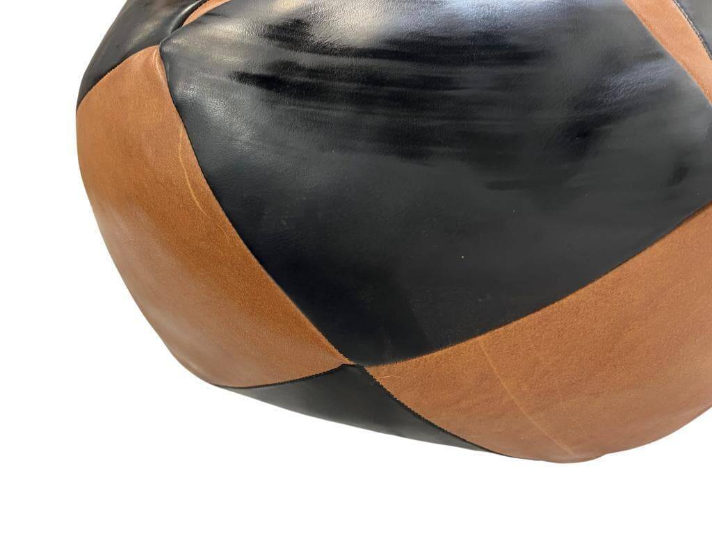 Vintage brown black patchwork pouf from the 70s