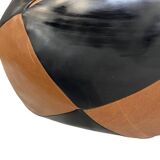 Vintage brown black patchwork pouf from the 70s