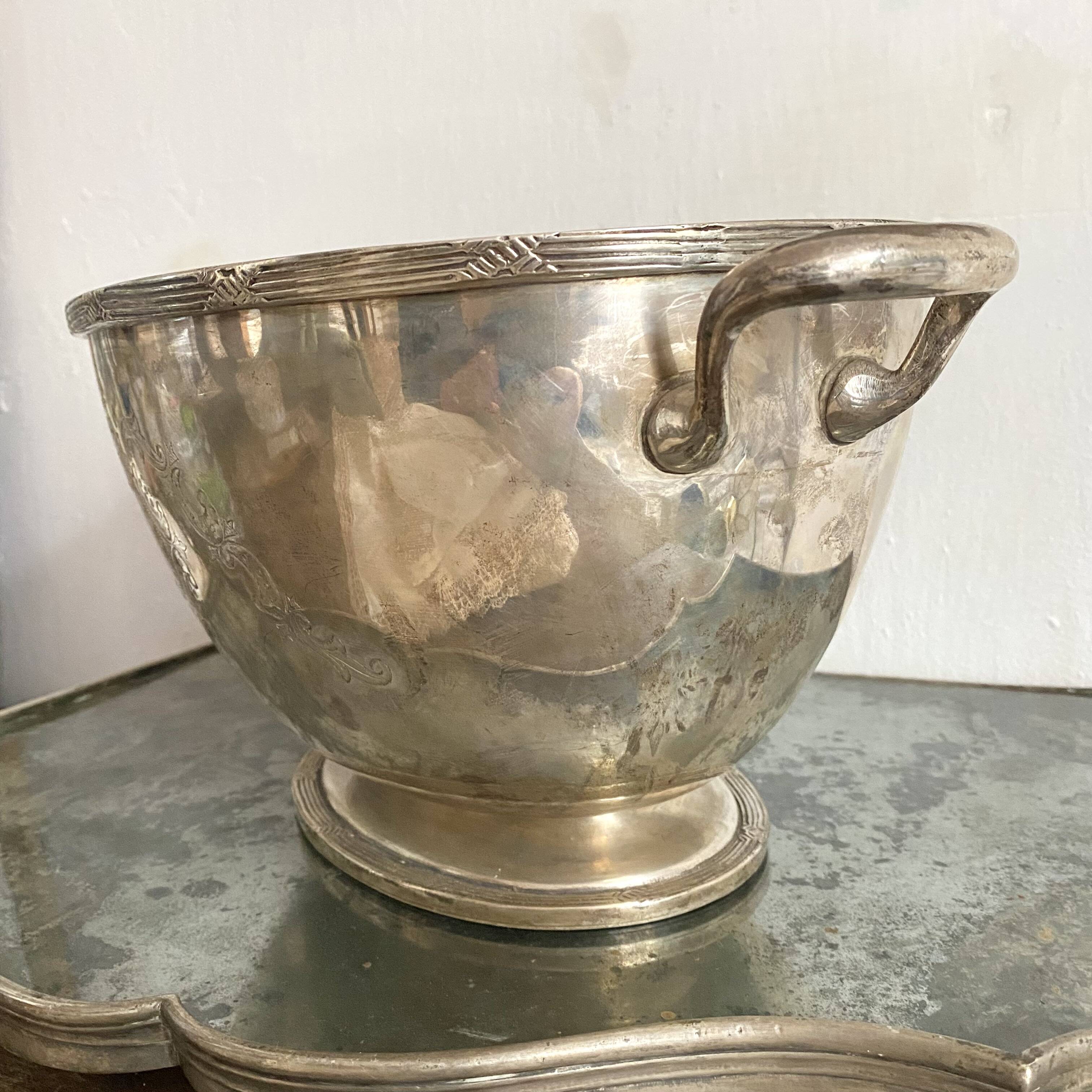 Champagne bucket, engraved silver cooler