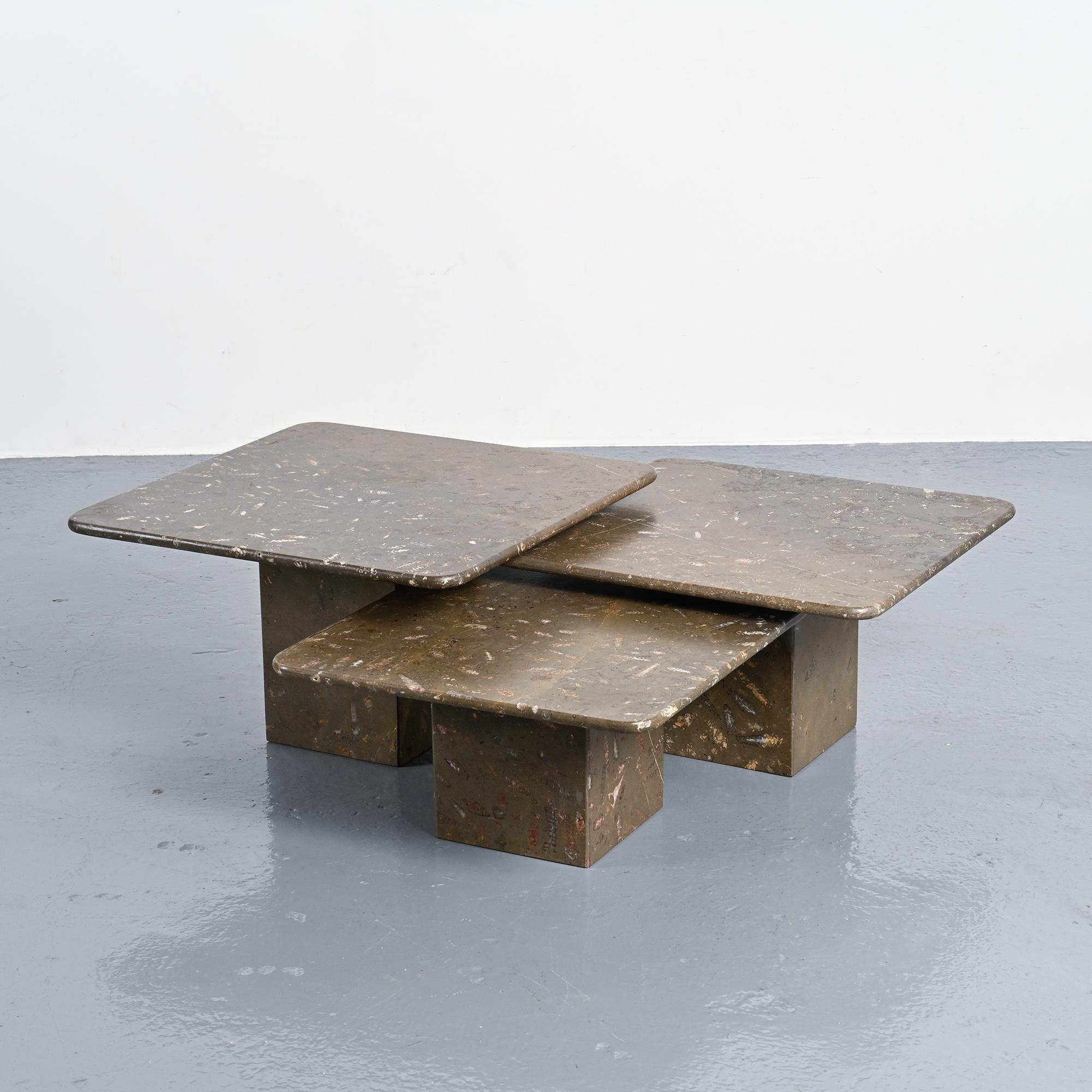 Set of three nesting tables "Fossil", Switzerland, circa 1970