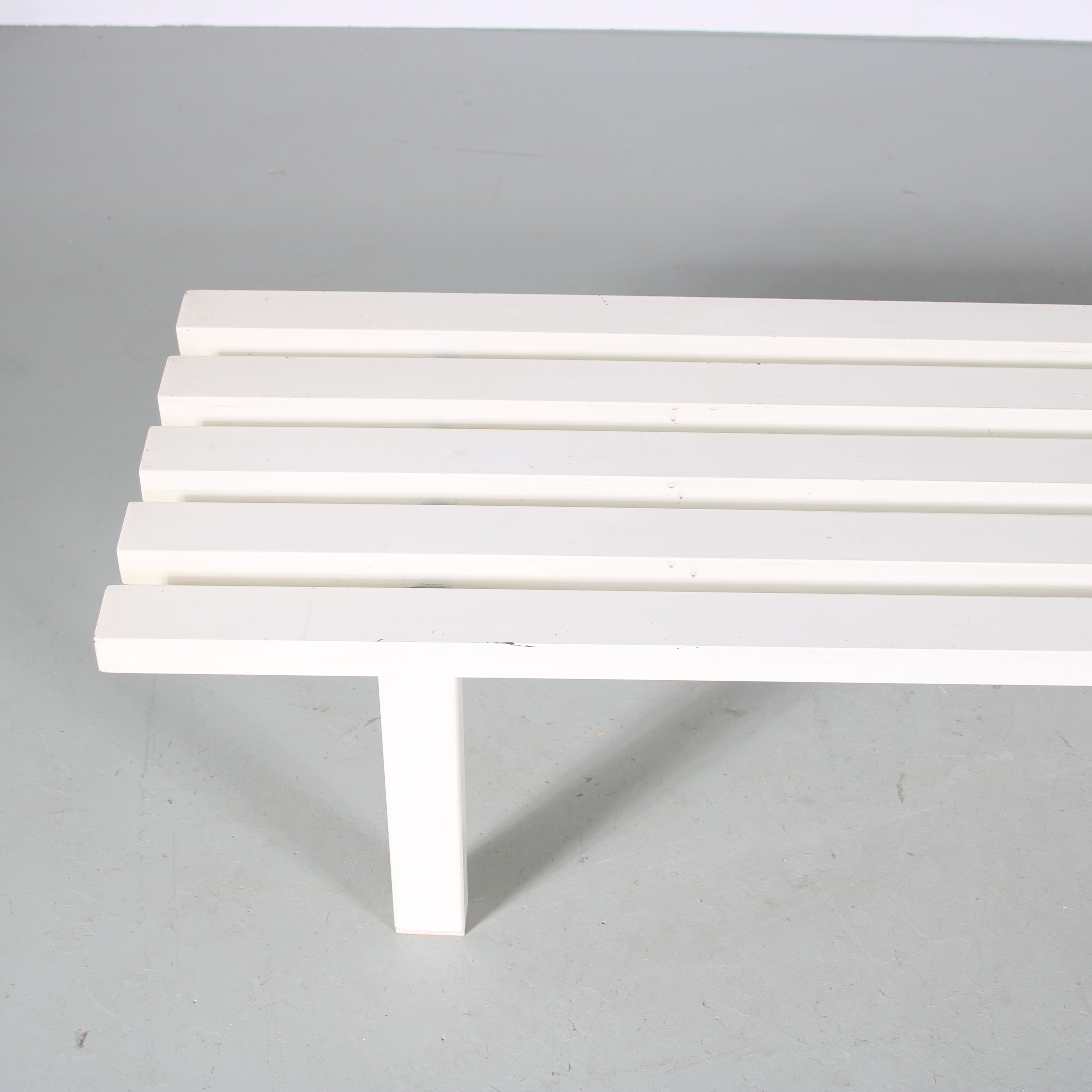 1970s White metal slat bench from the Netherlands