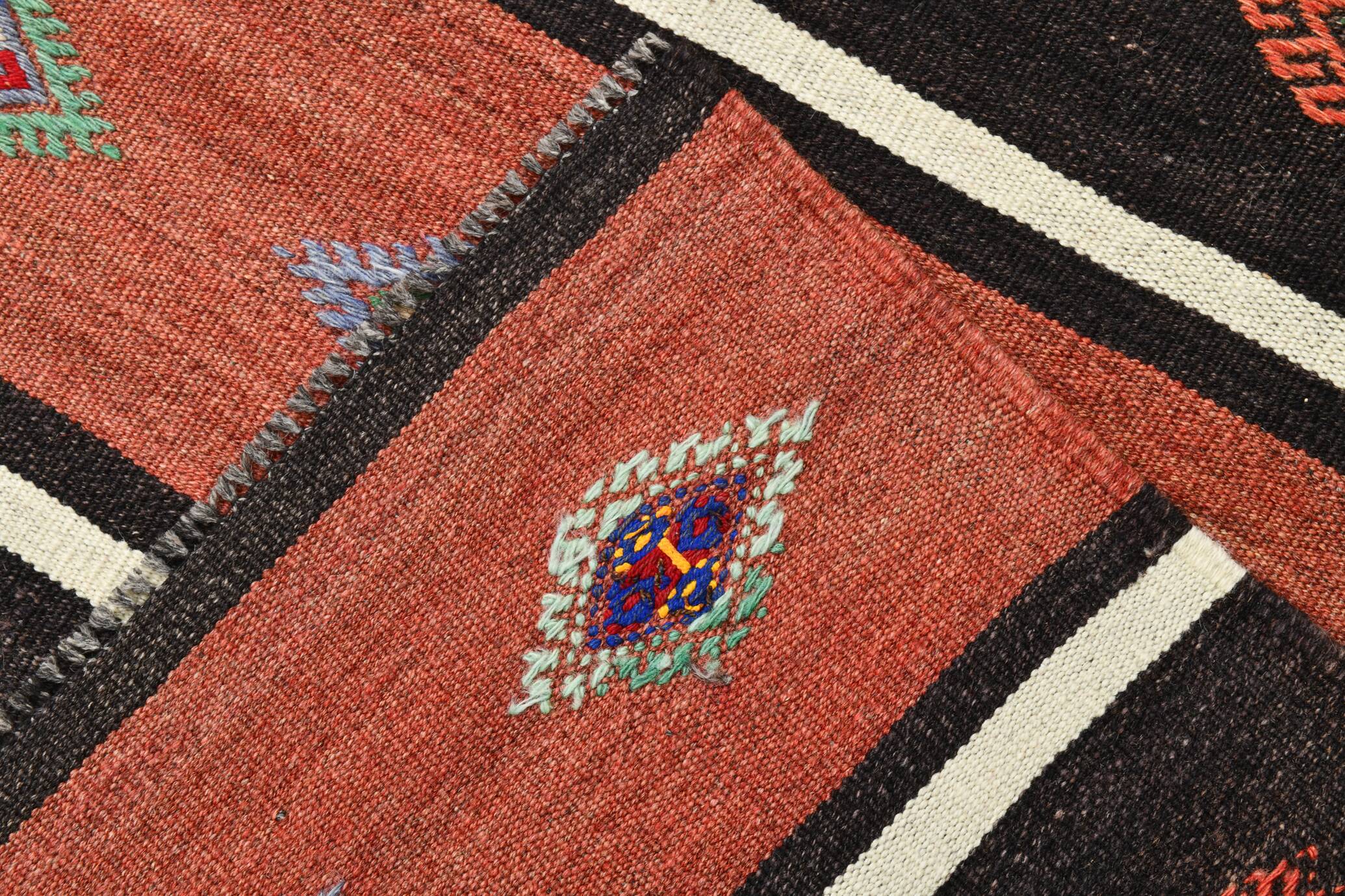 Light Red & Dark Brown Striped Kilim Rug, 168x264Cm