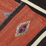 Light Red & Dark Brown Striped Kilim Rug, 168x264Cm