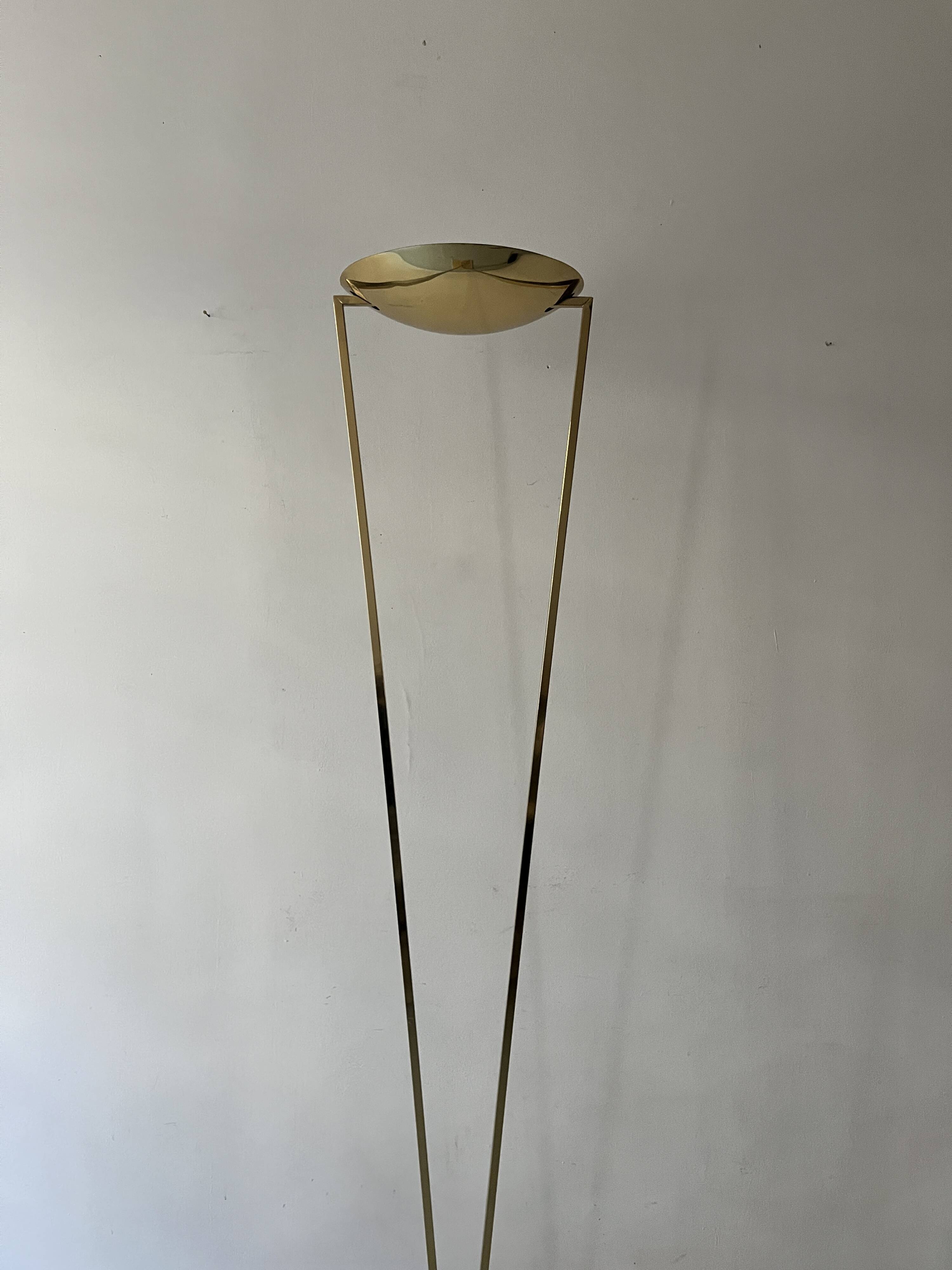 Large halogen floor lamp in polished brass, italy 1970
