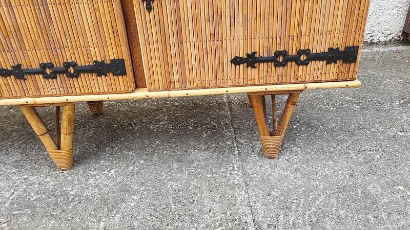 ENFILADE 3 DOORS VINTAGE 1960 IN RATTAN AND WROUGHT IRON