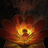 Flower table lamp made of rattan and terracotta linen petals