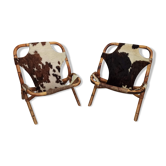 Pair of armchairs bamboo leather skin rohé noordwolde