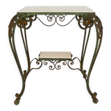 Art deco rolling service in wrought iron and travertine, france, 1940s