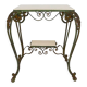 Desserte roulante art déco en fer forgé et travertin, france, 1940s