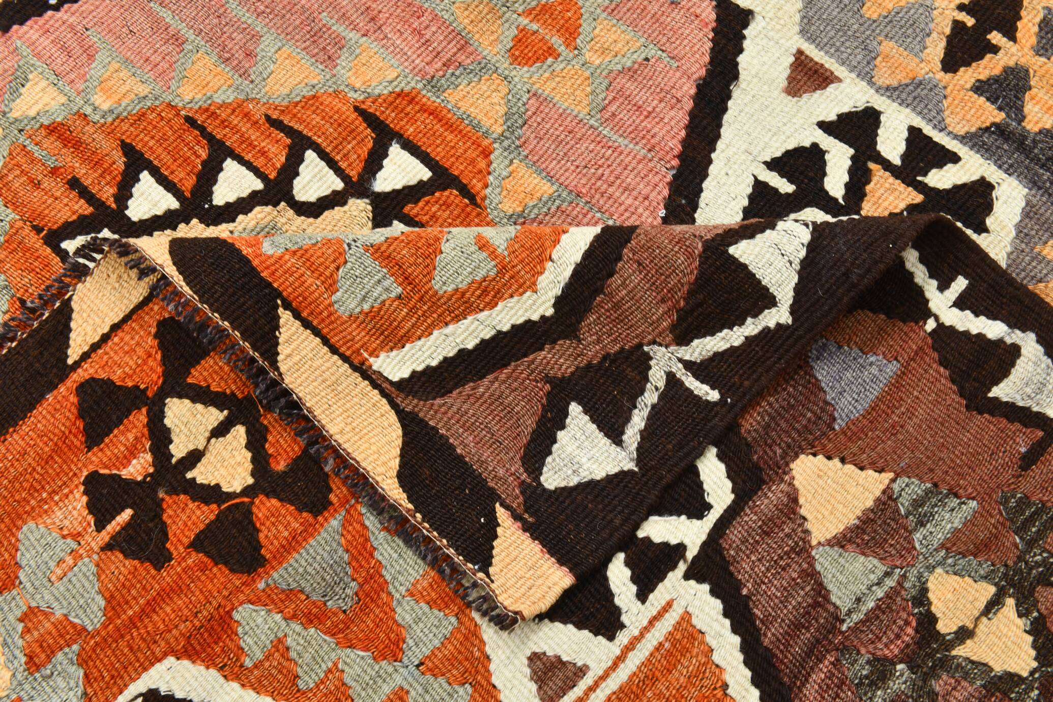 6x10 Kilim Grey & Brown Bohemian Area Kilim Rug, 171x306 Cm