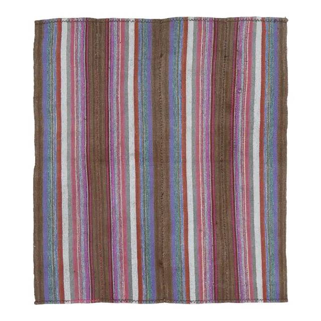 Vintage Turkish Hand-Knotted Wool Cotton Purple Kilim Area Rug 140x160