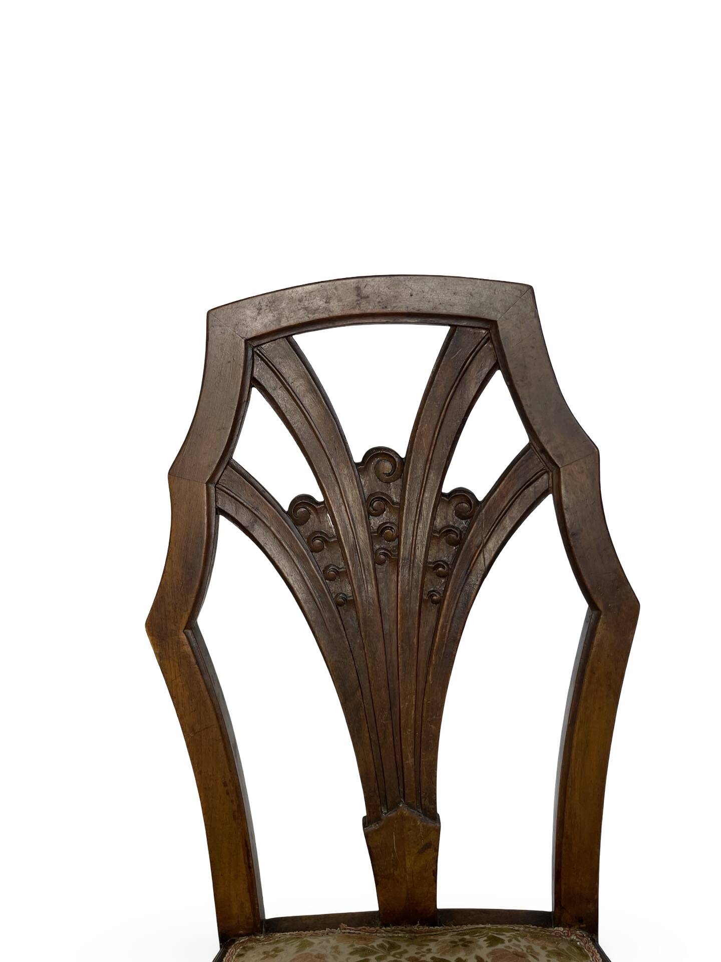 Ensemble de 6 chaises de salle à manger en noyer sculpté Art Déco, années 1920/1930
