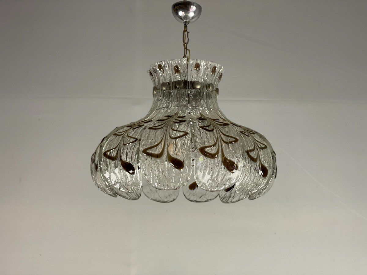 Venetian chandelier in colorless and brown murano glass circa 1970