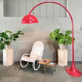Red arc floor lamp with oval tulip base - italy 1970's