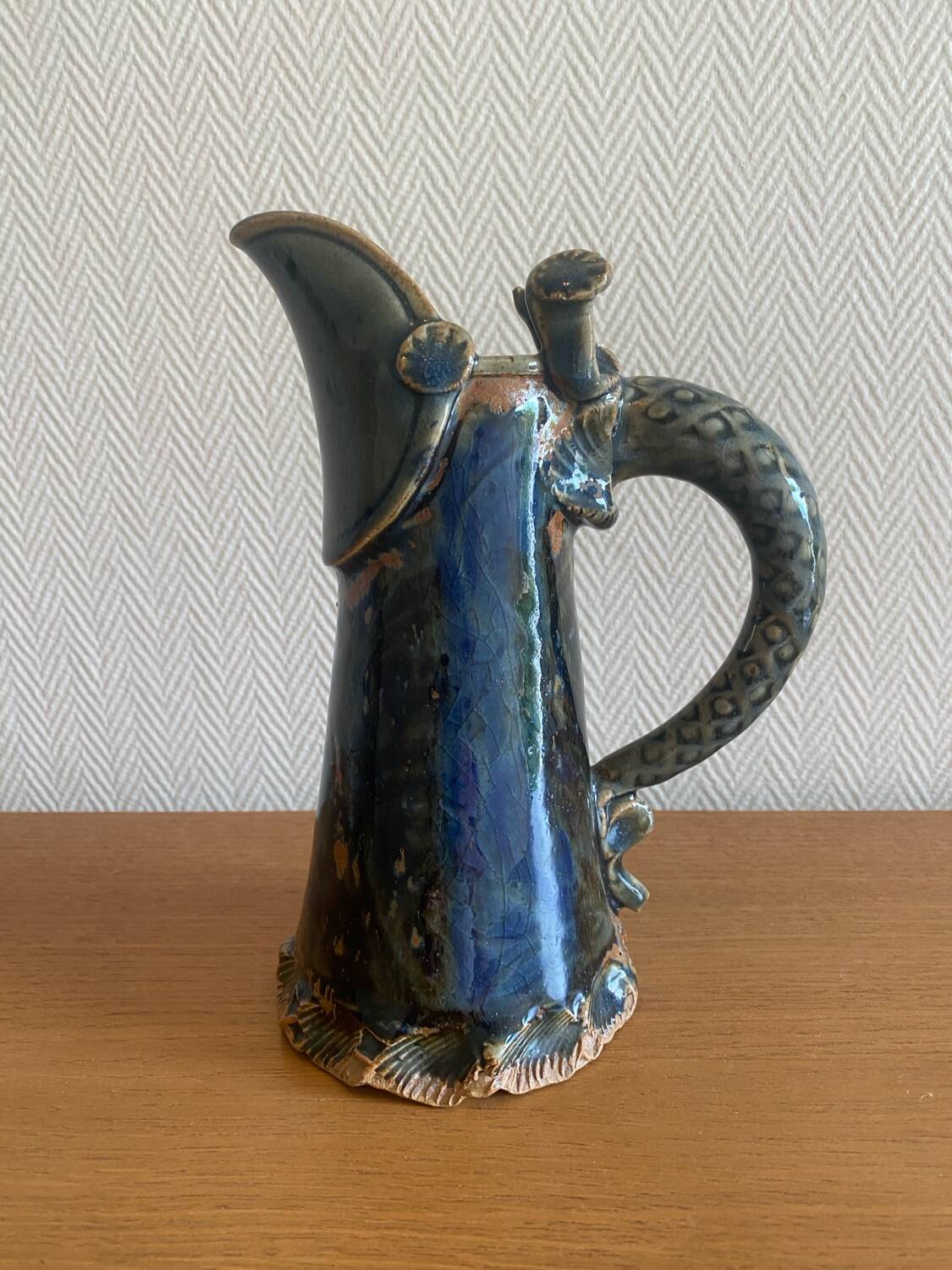 Antique Art Nouveau enamelled stoneware carafe
