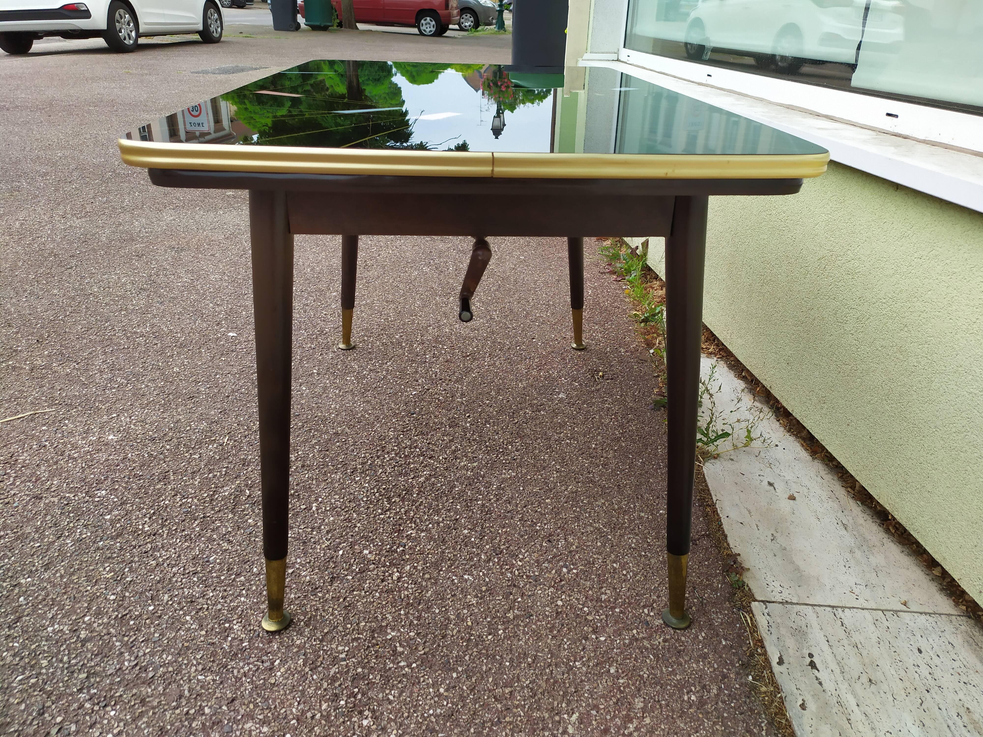Table mid-low formica feet compass glass tray - vintage 1960