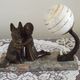 French Art Deco Table Lamp – Kneeling Girl with Dog & Clichy Glass Shade