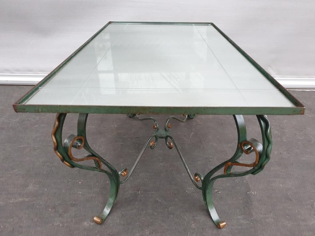 Neo-classical green laqué iron and gold mirror tray 1940