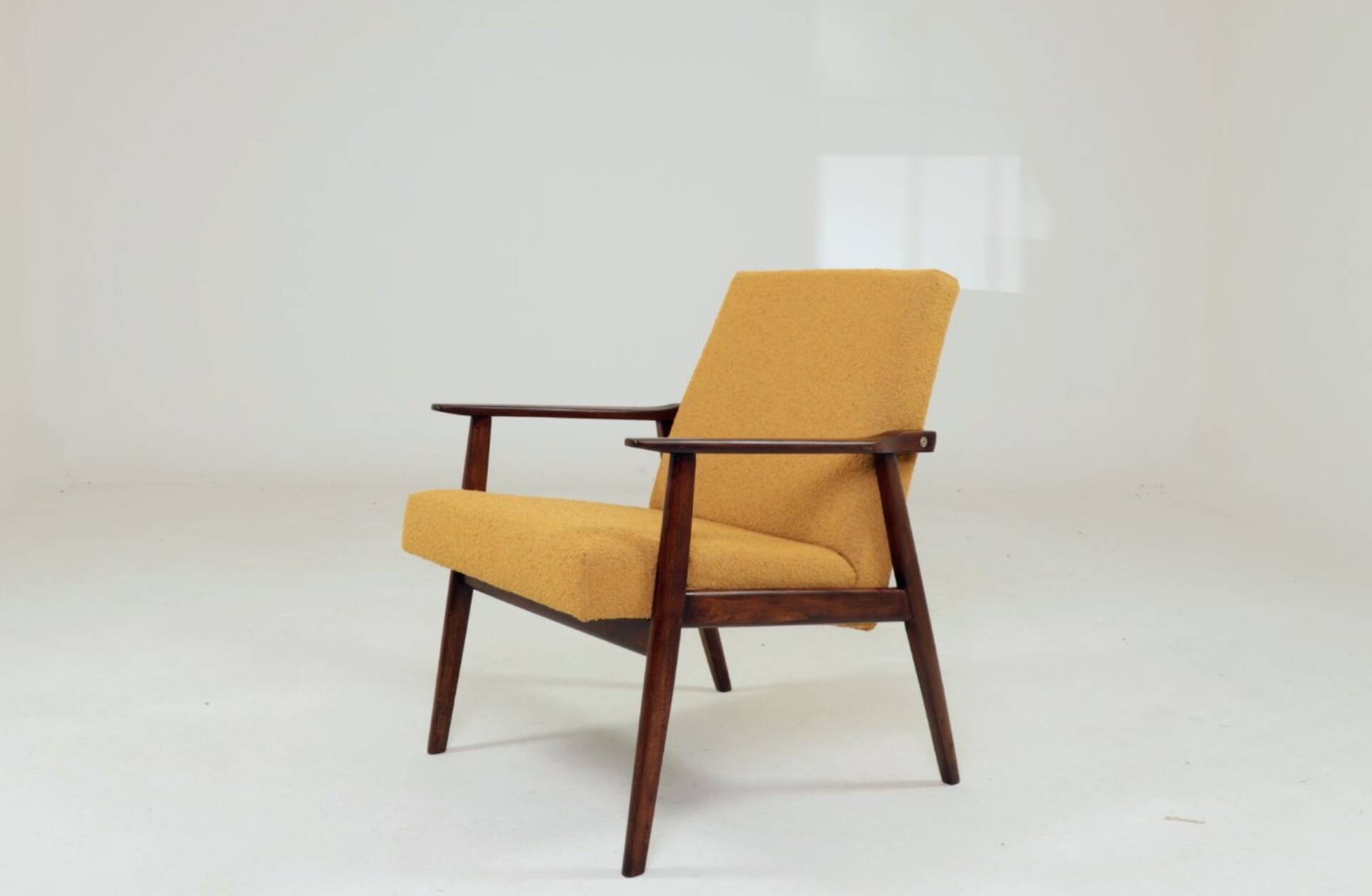 Pair Lounge Chairs Vintage Yellow Boucle,  Mid Century Design, 1960