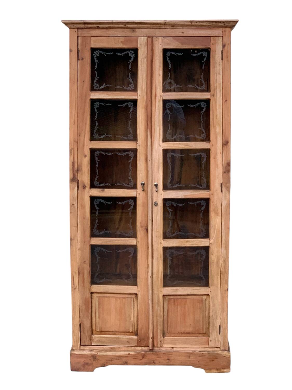 Parisian wardrobe in raw wood with engraved glass from 1920.