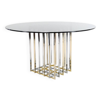 Pierre cardin, “cage” dining table, chrome and gilded steel. france, circa 1970.
