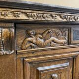 Antique carved wooden jam cupboard, two-part piece of furniture