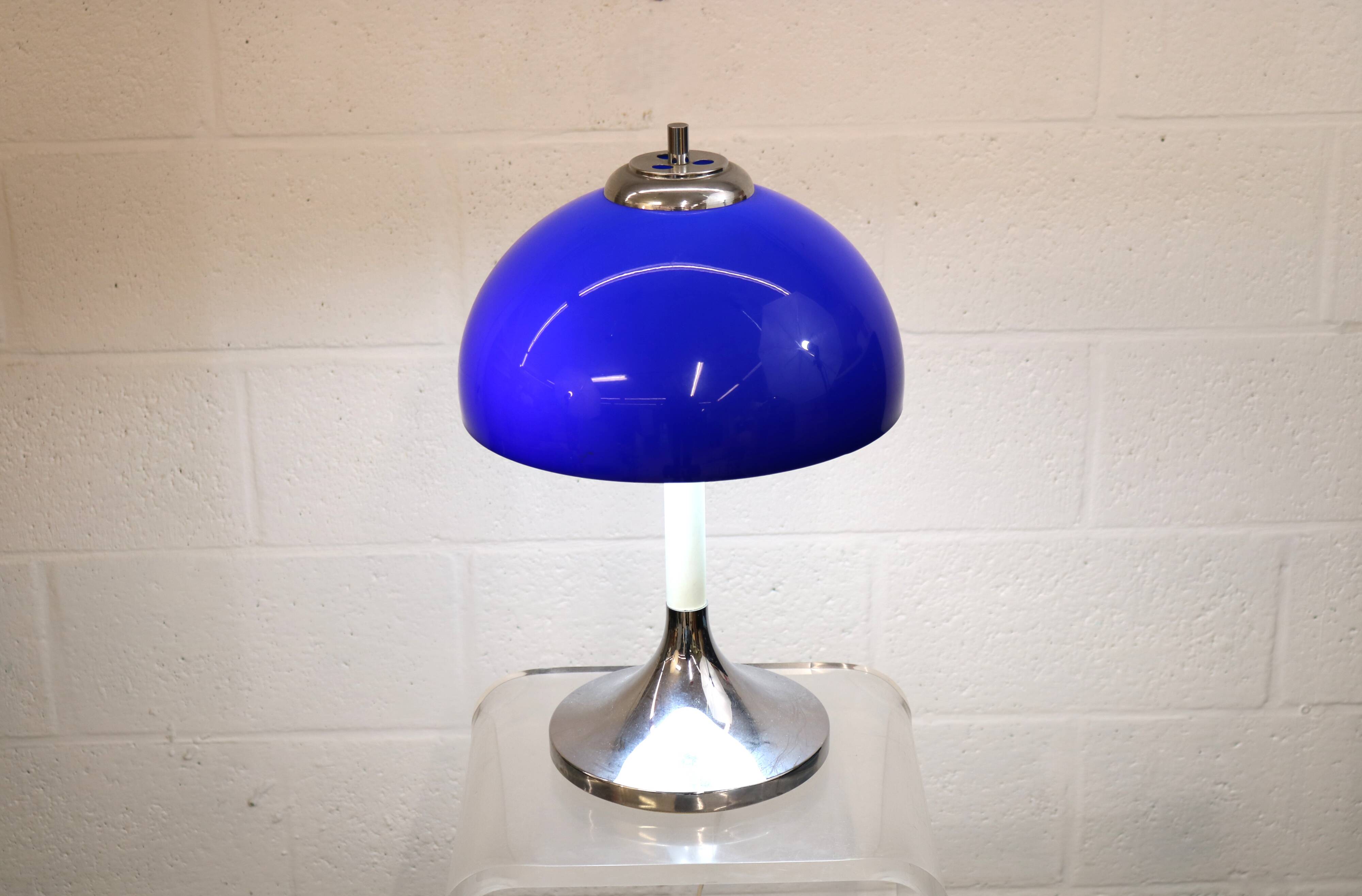 Vintage blue acrylic and chrome mushroom table lamp - Germany Space Age