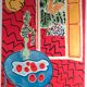 Original poster exhibition henri matisse, red interior, still life on blue table, 1947-1985