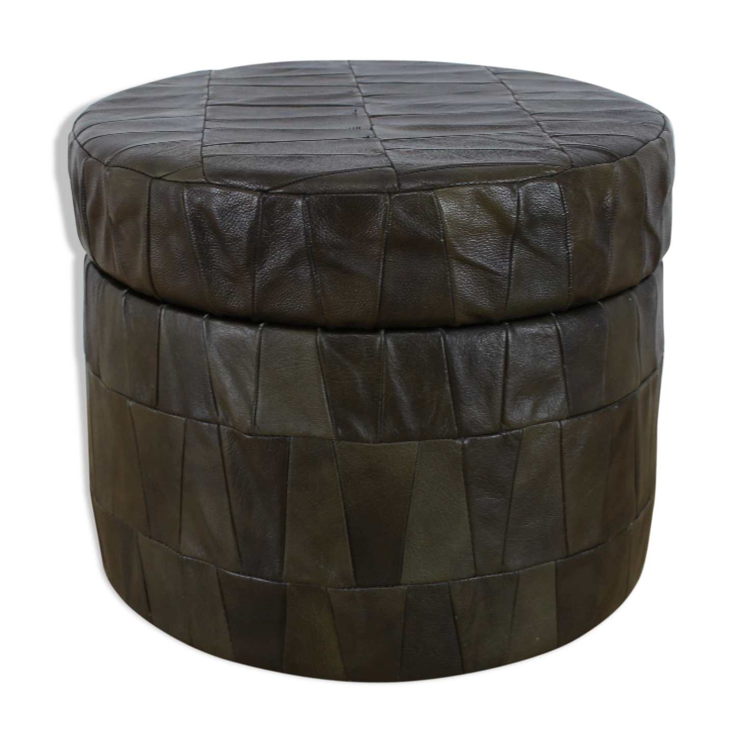 Ottoman chest of Sede round in 70's leather patchwork