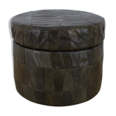 Ottoman chest of Sede round in 70's leather patchwork