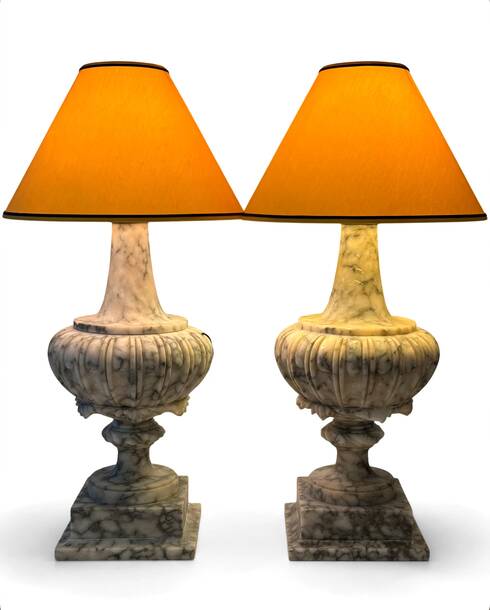 Pair of veined marble lamps