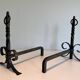Pair of Neoclassical Fire Dogs in Wrought Iron with Twisted Columns, Finials