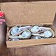 Set of 6 vintage porcelain knife rests with name markers, basket shape.